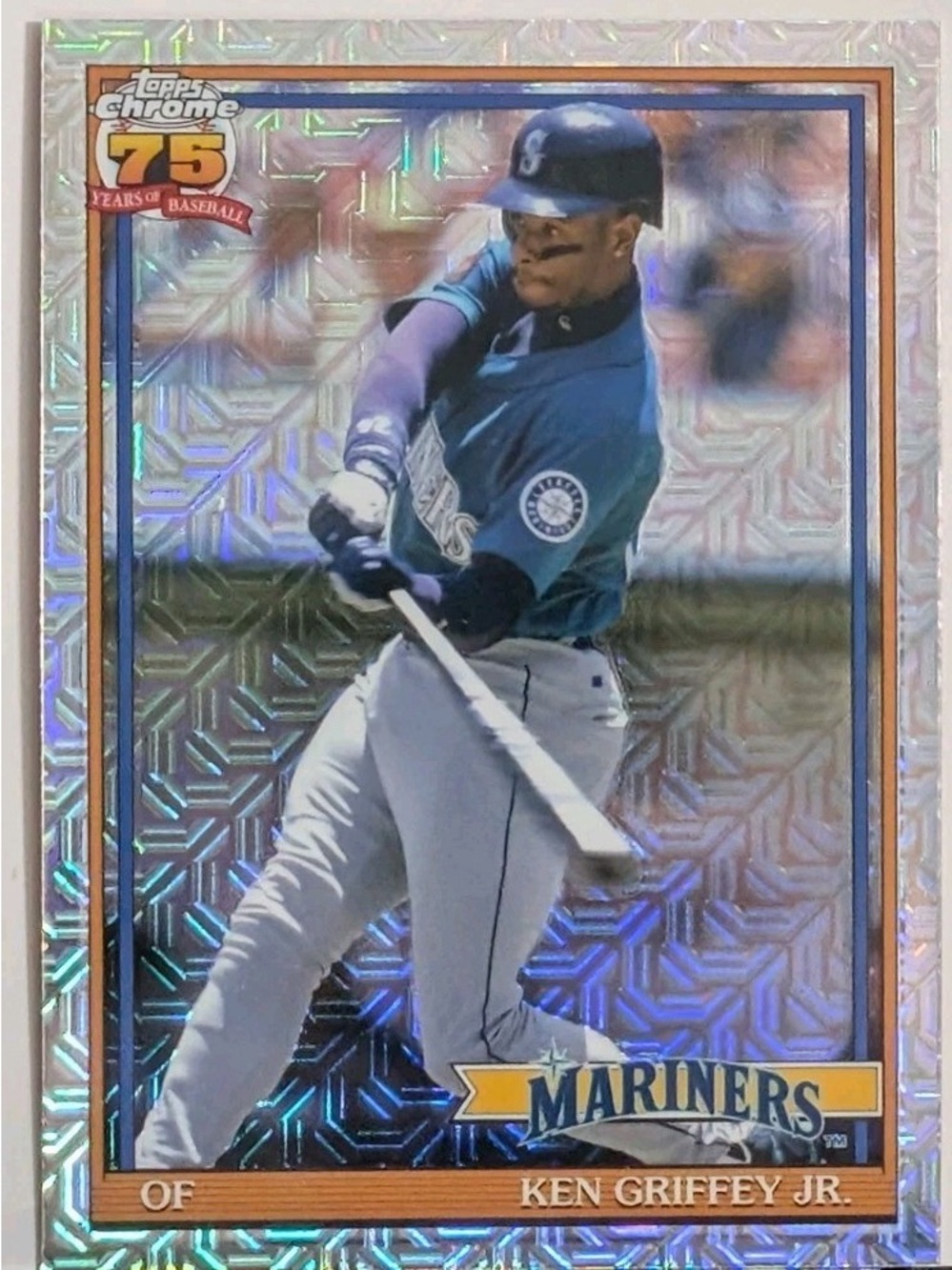 2026 Topps Orange and Blue Legend Ken Griffey Jr. Baseball Card Back Chrome